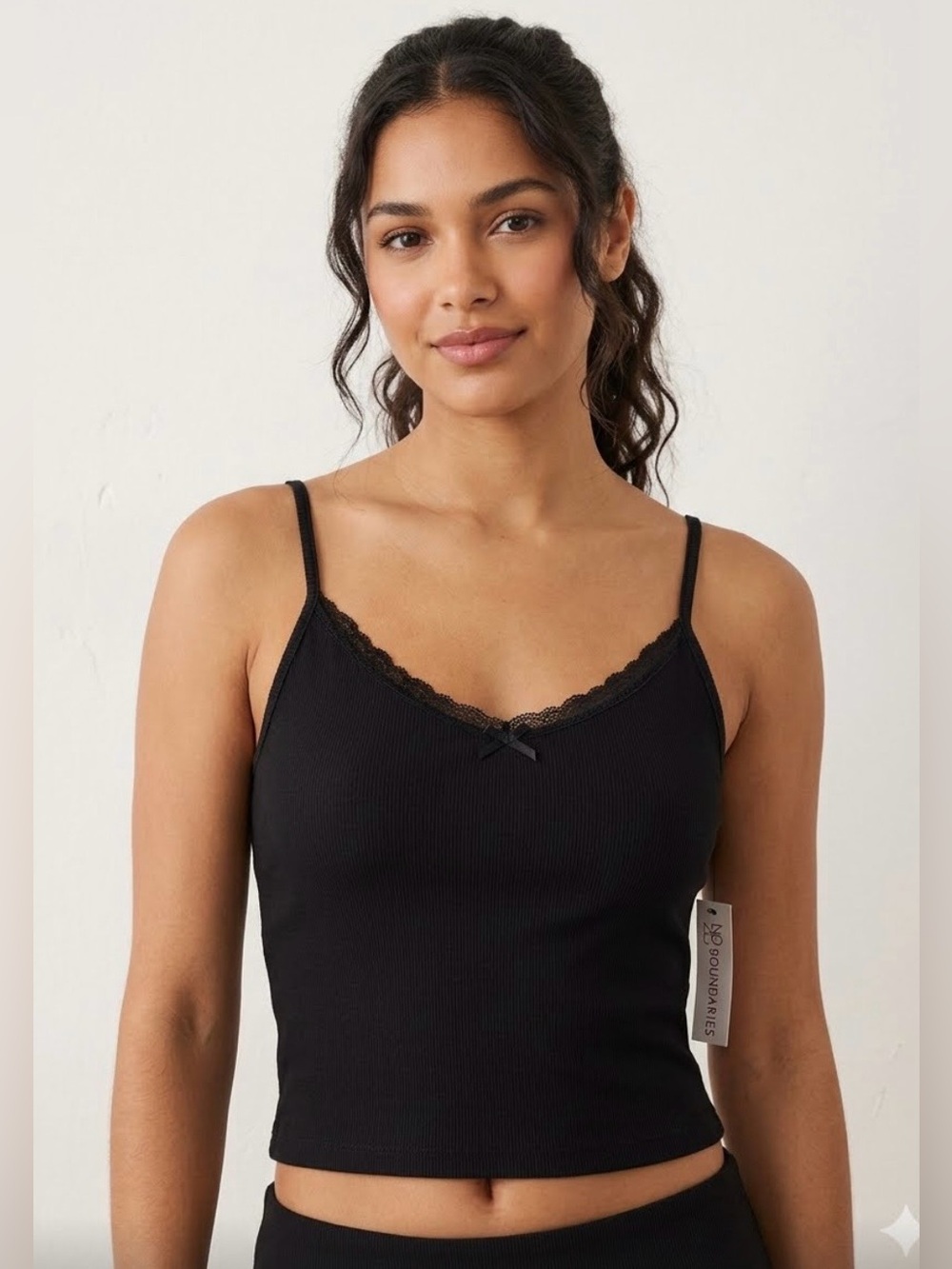 Cropped Black Lace-Trim Cami Tank